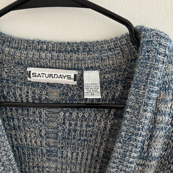 Vintage 80s Heather Blue and Gray Mens Cardigan - Picture 3 of 4